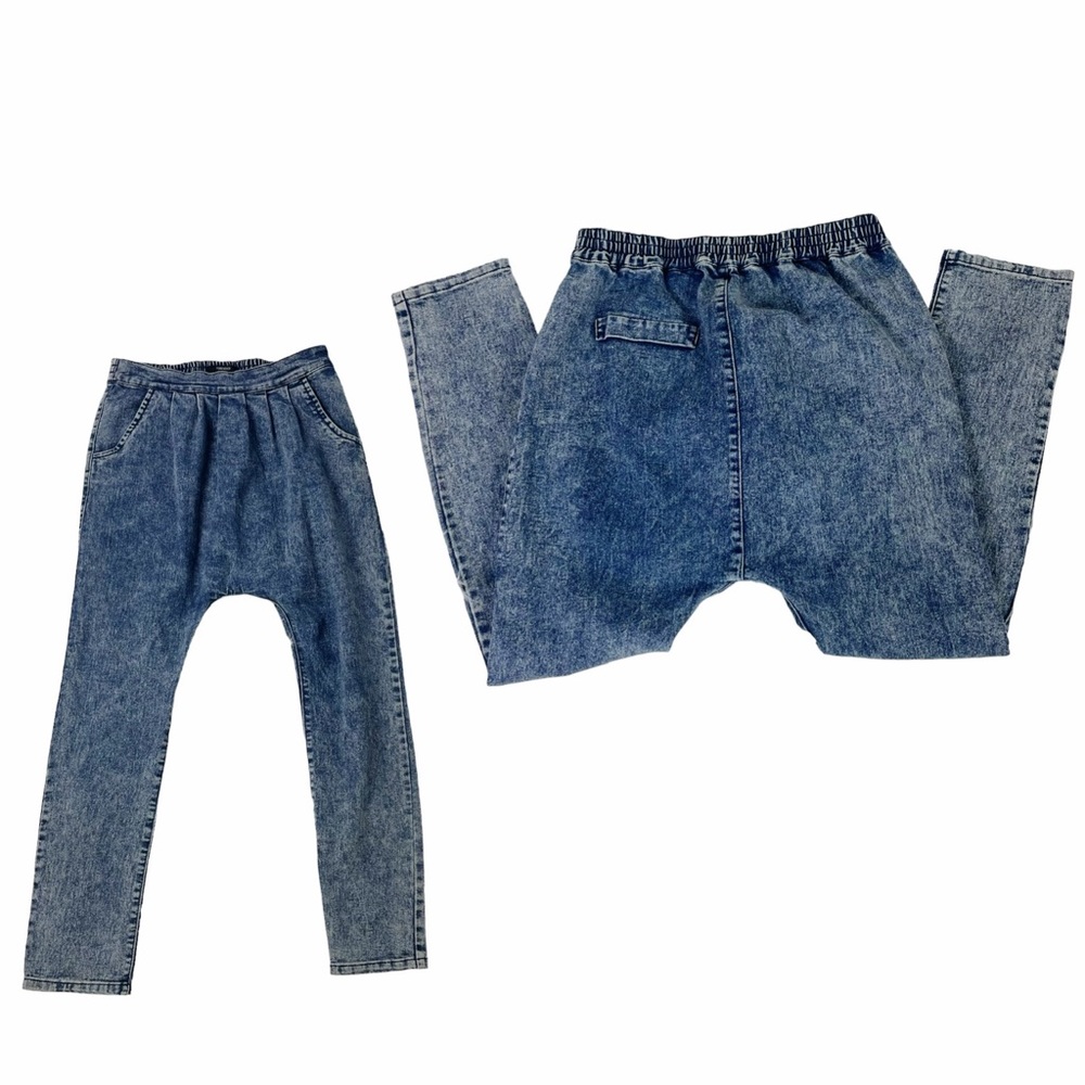 MC Hammer Pants Acid Wash Parachute Harem Blue Jeans Forever 21 Skinny Leg
